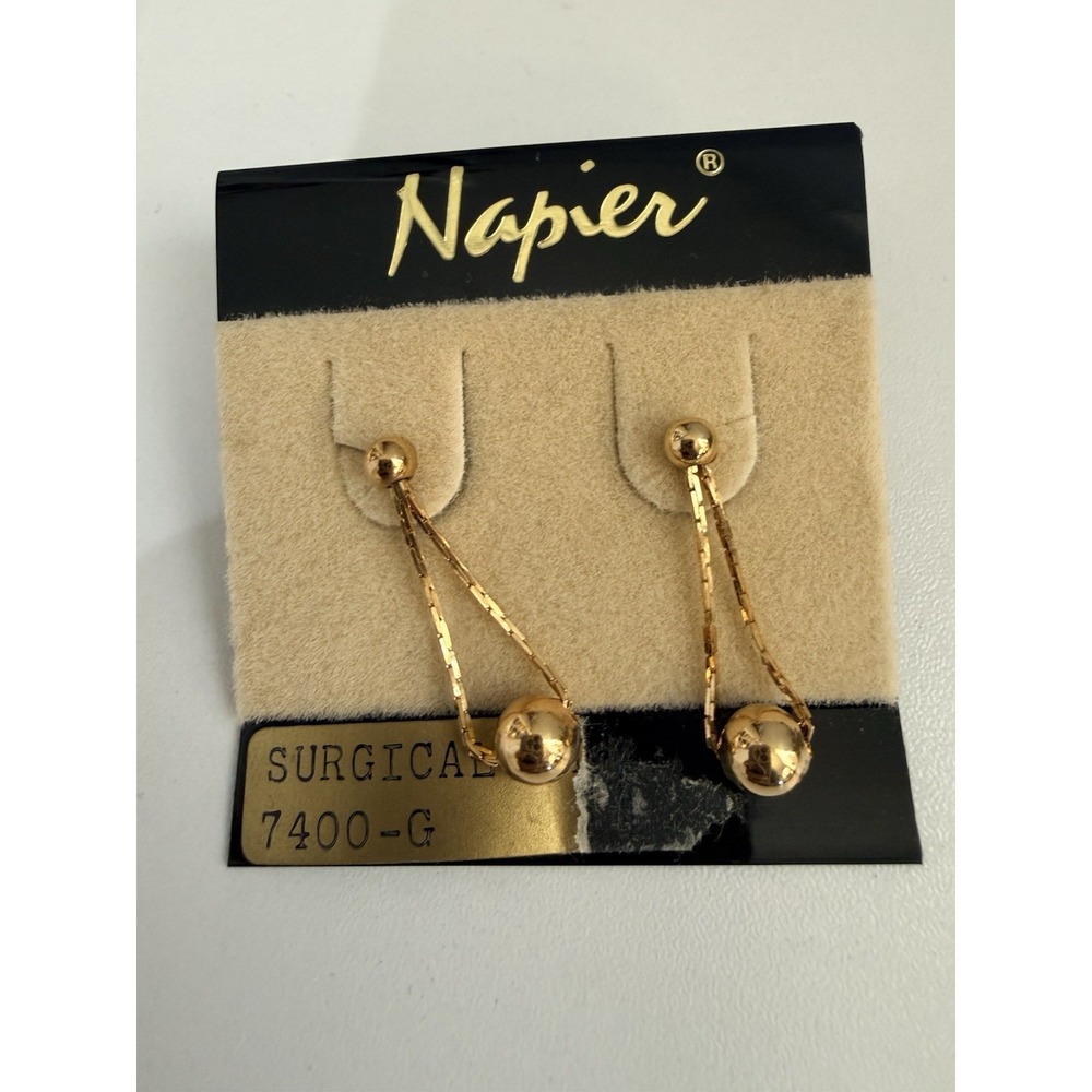 Vintage Napier Signed Earrings Goldtone NOS Retro Clip-on